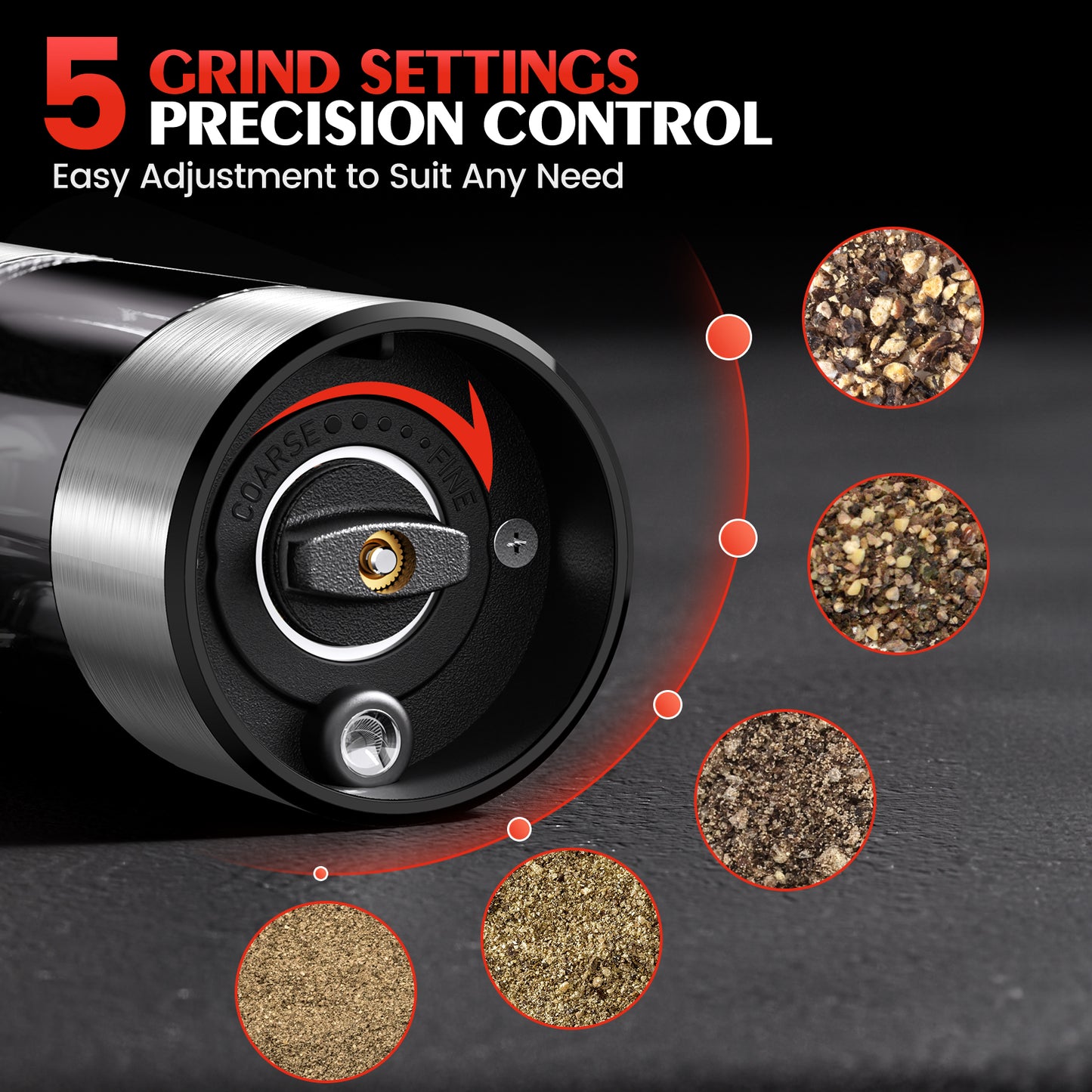 Electric Salt and Pepper Grinder Set Automatic Battery Pepper Mill Shakers Adjustable Coarseness Easy Filling Upgraded Larger Capacity with Led (2 Pack Stainless Steel)