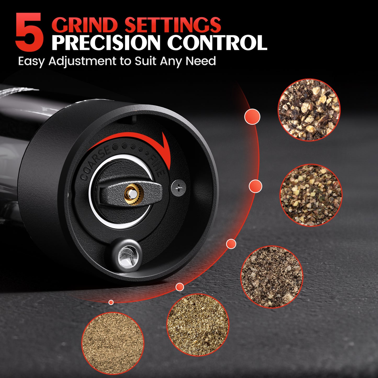 Electric Salt and Pepper Grinder Set Automatic Battery Pepper Mill Shakers Adjustable Coarseness Easy Filling Upgraded Larger Capacity with Led (2 Pack Black/White)