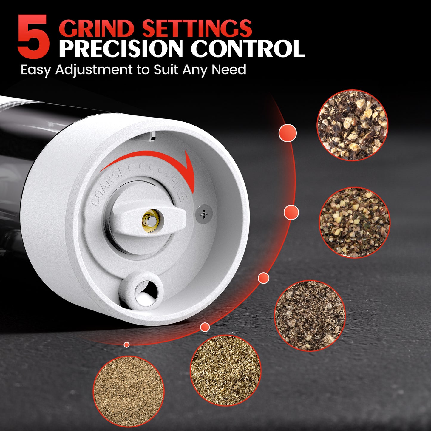 Electric Salt and Pepper Grinder Set Automatic Battery Pepper Mill Shakers Adjustable Coarseness Easy Filling Upgraded Larger Capacity with Led (2 Pack White/White)